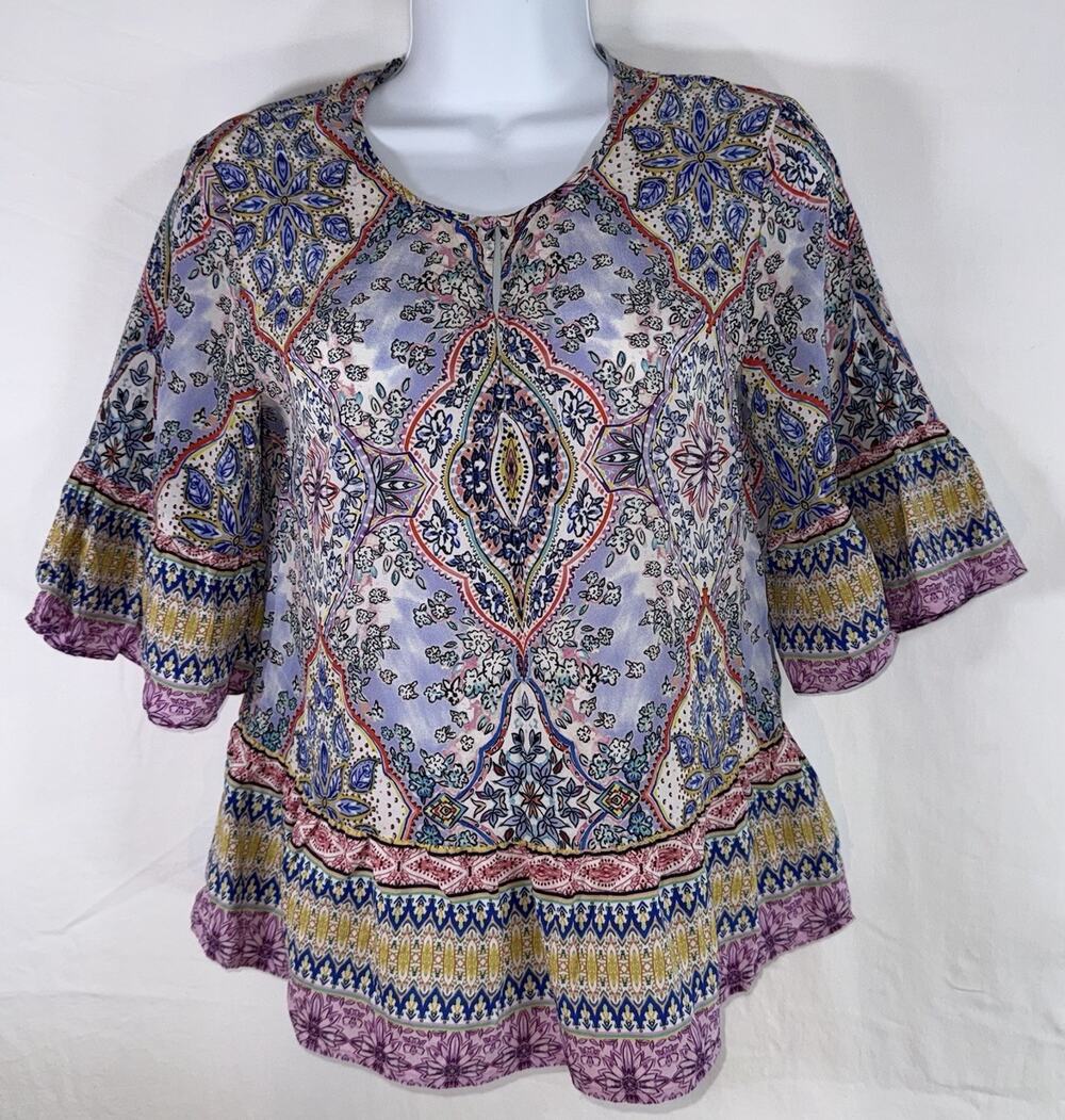Kachel Anthropologie Silk Blouse Floral Bohemian Lightweight Prairiecore Sz 4